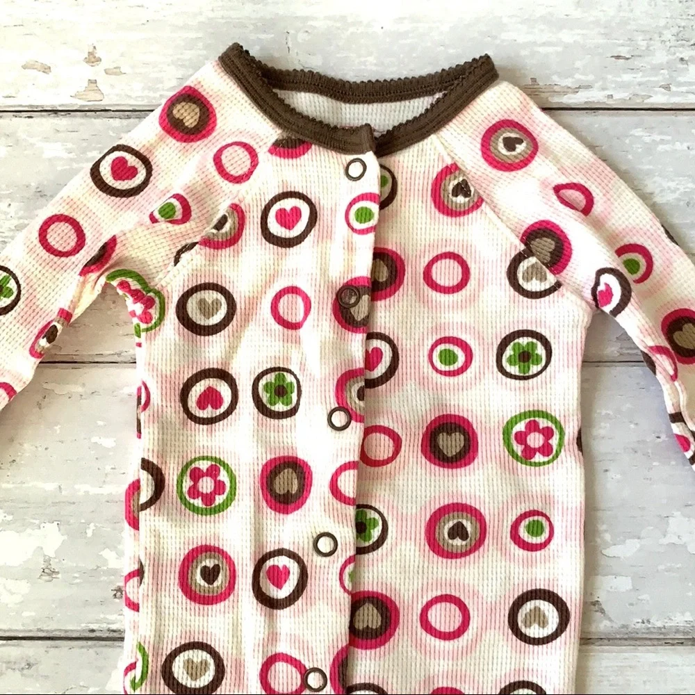 Carters 6m Baby Girl Thermal One Piece Sleeper Pajamas Set Pink Brown Hearts